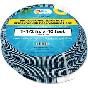 U.S. Pool Supply Pool Vacuum Hose - 1-1/2" x 40' Professional Heavy Duty Pool Hose for Inground, Spiral Wound with Kink-Free Swivel Cuff - Connect to Vacuum Heads, Skimmer, Cleaner, Filter Pump Inlet