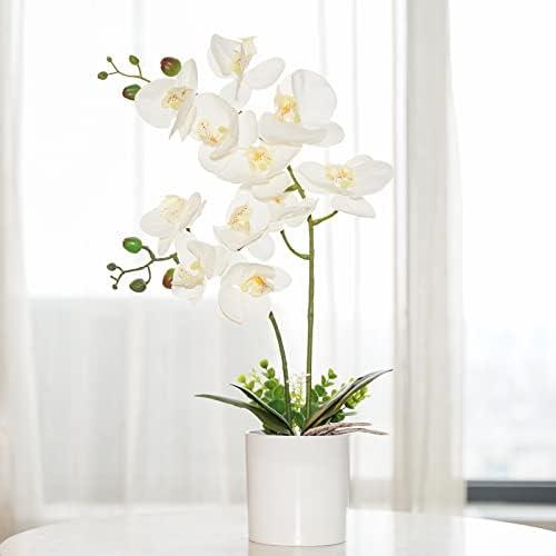 Ohmywor Artificial White Orchid in Pot 16.9" Faux Orchid Plant with Stem for Home Table Centerpiece Wedding Decoration
