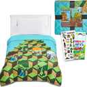 Minecraft Twin Bedding Set for Kids - Bundle with Quilted Bedspread Plus Stickers