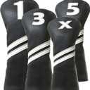 Golf Club Covers,4pcs or 1pc Golf Headcovers for Woods and Driver Fairway Hybrids Women Men - Premium PU Leather with Interchangeable Tags & Magnetic Blade and Mallet Putter Covers