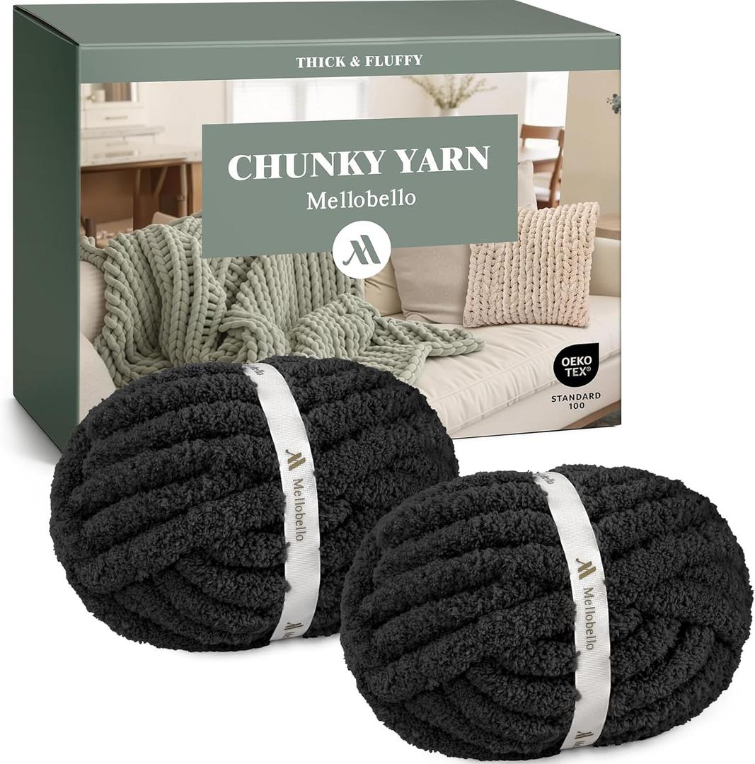Jumbo Chenille Chunky Yarn for Crocheting - Super Bulky Fluffy Chunky Yarn for Hand Knitting - Extra Thick Soft Blanket Big Yarn 2 Jumbo Pack (27 yds, 8 oz Each Skein)