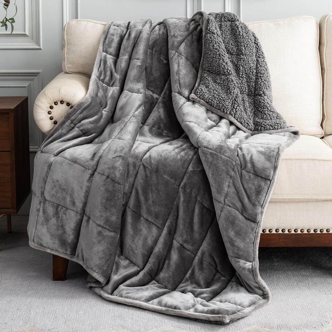 Uttermara Sherpa Fleece Weighted Blanket 12 lbs for Adults, Unicolor Ultra-Soft Fleece and Sherpa, Dual Sided Cozy Plush Blanket for Sofa Bed, 48 x 72 inches, Grey