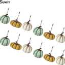 Sunlit Fall Pumpkin Decorative Shower Curtain Hooks, Autumn Harvest Festival Shower Curtain Rings, Resin, Pale Green White Yellow Farmhouse Bathroom Curtain Hangers Decoration, Set of 12