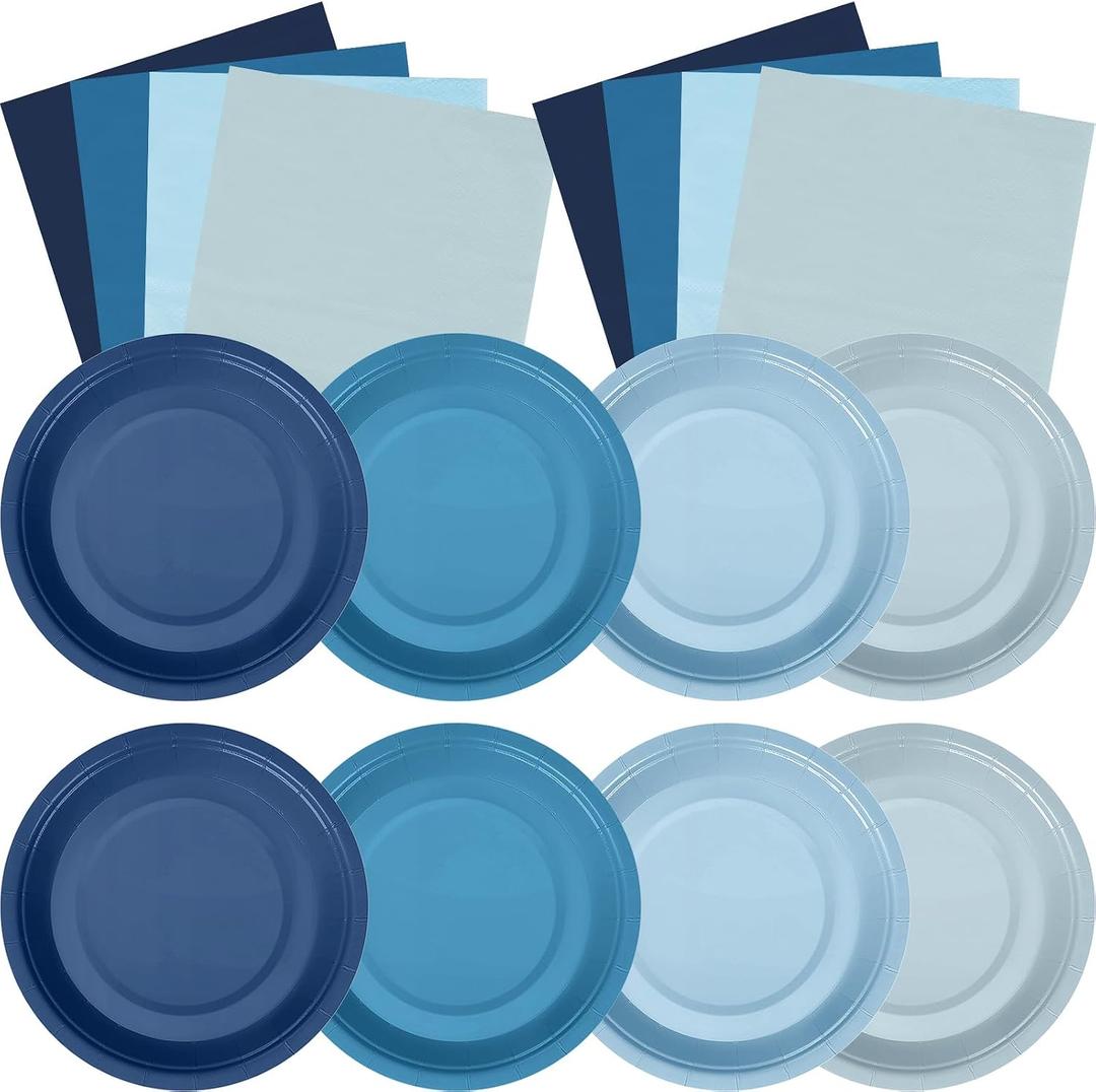 Zhehao 120 Pcs Disposable Paper Dessert Plates and Napkins Set, 7 Inch Party Cake Appetizer Plate with Napkin for Birthday Baby Shower Wedding Easter(Dusty Blue)