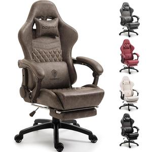 Dowinx Gaming Chair Big and Tall, Ergonomic Computer Chair with Footrest and Massage Lumbar Support, High Back Comfortable Gamer Chair for Adults 350Lbs PU Leather for Office Game, Grey (Linkage Armrests)