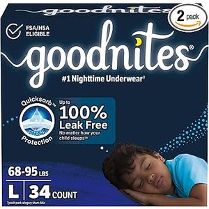 Goodnites Boys' Nighttime Bedwetting Underwear, Size Large (6895 lbs), 34 Ct (2 Packs of 17), Packaging May Vary