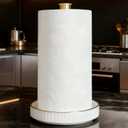 VROOMIUM Paper Towel Holder Countertop, Gold and Ceramic Base Easy-to-Clean, Fits Double to Family Rolls, Elegant and Durable Kitchen Roll Stand, Lux-Gold