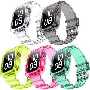 NotoCity Clear Bands for Apple Watch 42mm 44mm 45mm with Transparent Rugged Bumper Case Compatible with Series 9 8 7 SE 6 5 4 3 2 1 (5 Pack 42/44/45mm)