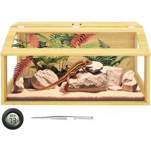 30 Gallon Reptile Tank, Wooden Bearded Dragon Terrarium Tank with Top Ventilation, Large Reptile Enclosure for Snake, Lizard, and Leopard Gecko, Includes Feeding Tongs, 32" L x 16" W x 16" H