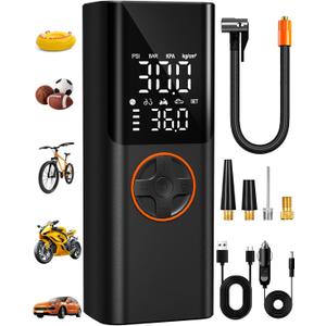 AIRSURE Tire Inflator Portable Air Compressor, 150PSI Cordless Tire Pump with USB Output, 12V DC Car Plug & Dual Power 6000mAh, Fast Inflation Air Pump for Cars, Bikes, Motorcycles and Balls