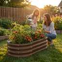 SnugNiture Galvanized Raised Garden Bed Outdoor, 2 Pcs 4x2x1ft Oval Metal Planter Box for Planting Plants Vegetables, Brown