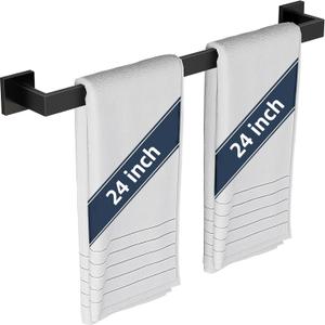 24" Bathroom Towel Bar, 24 Inch Towel Racks for Bathroom Wall Mounted, 304 Stainless Steel Hand Towel Holder Organizer, Modern Home Decor Towel Rod, Matte Black Towel Hangers for Bathroom Wall, Black