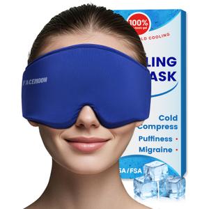 Cooling Gel Eye Mask Sleep: FSA -HSA Eligible, Cold Compress for Puffy Eyes & Migraine Relief - Reusable Gel Sleeping Mask for Dark Circles & After Surgery, Flexible Ice Pack for Eyes, Face (Blue)