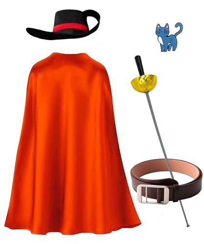 Kids Puss Costume for Boys Girls Spanish Playful Hero Cat Outfit Halloween Cosplay Dress Up Party 4-6 Years