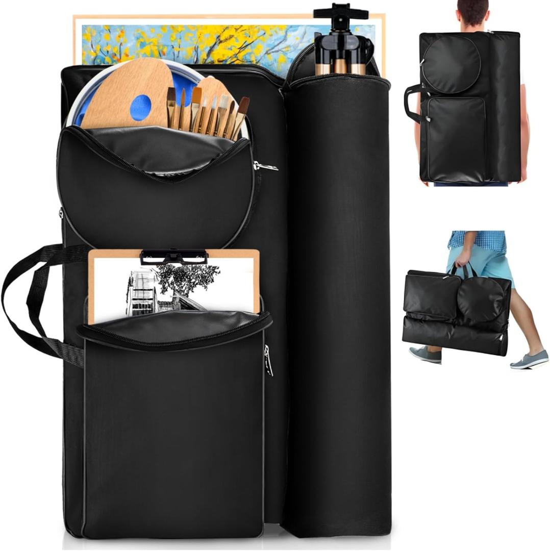 Art Portfolio Backpack, Large 24''L x 18''W Art Supplies Portfolio Case with Handle, Heavy Duty Waterproof Artist Carrying Canvas Bag for Sketching, Poster, Drawing Board, Black