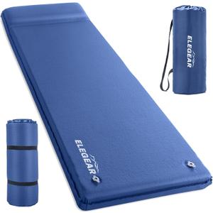Elegear CumbreX Self Inflating Sleeping Pad, 3.15" Ultra-Thick Memory Foam Camping Pad with Pillow Fast Inflating in 20s Insulated Camping Mattress Pad 4-Season Camp Sleeping Mat for Camp/Travel/Tent, Blue, Single