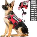 Service Dog Vest Harness and Leash Set+10 Patches,No Pull&Adjustable Reflective Dog Harness with Soft Padded Handle for Training/Everyday, Red, XL