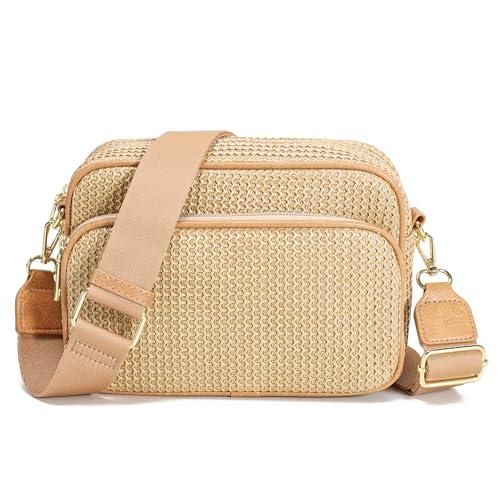 Ambistra Faux Straw Crossbody Bags for Women Small Summer Purse 2026 RFID Woven Raffia Bag for Hawaiian Beach Cruise Travel (Khaki)