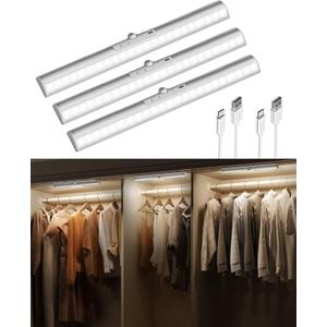EZVALO 3 Pack Motion Sensor Closet Lights, 15inch Rechargeable Cabinet Lights with Rotatable Sensor, Glare-Free, 3 Color Temps & Dimmable, Magnetic Night Light for Pantry, Stairs