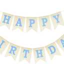 Anwyll Happy Birthday Banner - NO DIY Blue Burlap Happy Birthday Banner Sign Happy Birthdays Party Decoration Happy Birthdays Banners Bunting for Men Boy Prince Celebration Party Backdrop