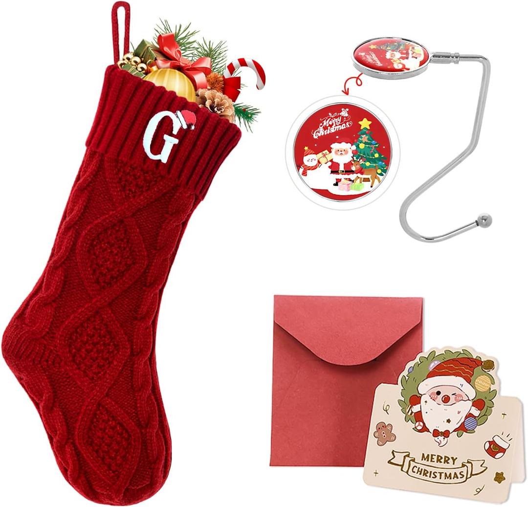 Ulico Christmas Stockings with Initials, 18 Large Embroidered Monogram Knit Christmas Stocking,Xmas Stocking for Kids, Holiday and Family Stocking for Fireplace or Party Decoration Red Letter G