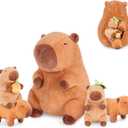 5-in-1 Sitting Capybara Stuffed Animals with Babies Inside, 5PC Set Capybara Plush with Mommy & 4 Babies, Soft Pillow Decor, Cute 3 to 8 Year Old Girl Boy Gifts, Imaginative Play Toy(Capibara)