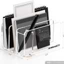 SANRUI Acrylic Mail Organizer, 3 Compartments Clear File Holder for Desk, Letter Sorter with Pen Holder, Countertop Document Sorter for Notebooks, Bills & Eyeshadow Palettes