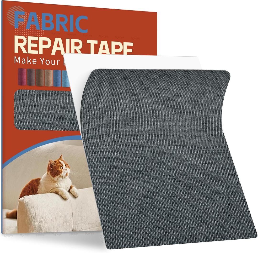 Linen Fabric Repair Tape Kit, 8.3" x 11" Self-Adhesive Couch Patch Repair Fabric Patches for Furniture, Clothes, Upholstery, Carpets, Chairs, Sofas, Pillows Darker Grey
