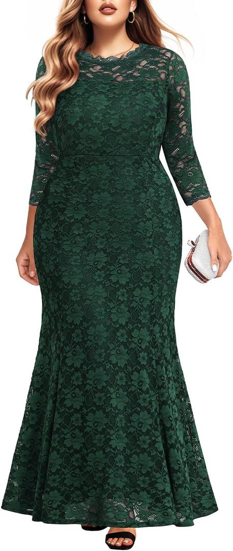 Plus Size Wedding Dress for Bride - Formal Evening Gown Party Lace Mermaid Dresses (Green) 16W