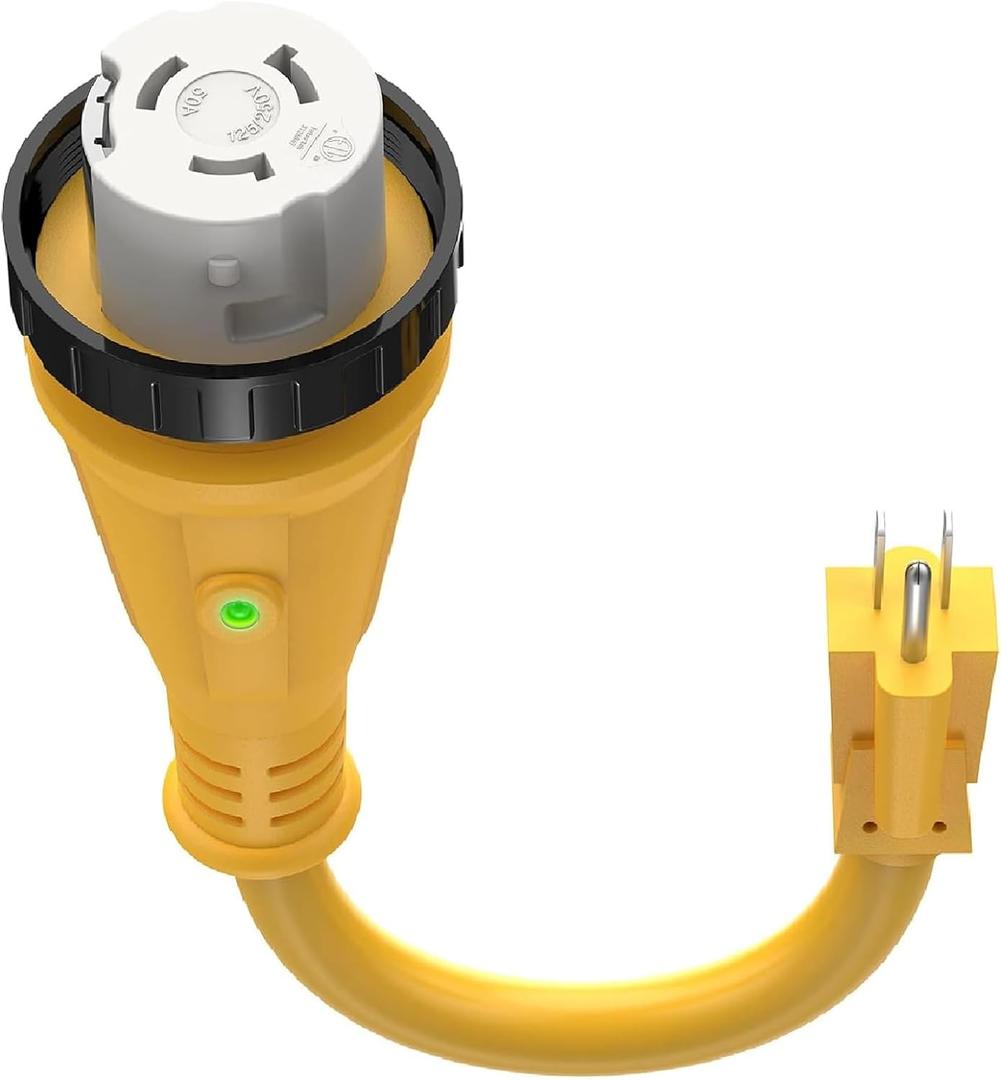 Kohree 50 Amp to 15 Amp 110V RV Adapter Plug, 15 Amp Male to 50 Amp Female RV Power Adapter Cord 12", RV Dogbone Electrical Adapter with Twist Lock Plug & LED Indicator