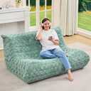 Bean Bag Chairs for Adults Giant Bean Bag Chair Memory Foam BeanBag Chair Bean Bag Sofa with Filler Faux Fur Fireside Beanbags Lazy Sofa for Living Room Bedroom Office (Green Chevron, Loveseat)