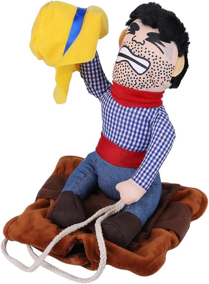 Pet Dog Costume Funny Cowboy Riders Clothes Dogs Outfit Knight Style Clothes with Doll and Hat for Halloween Cosplay Party