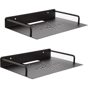 STARVAST 2 Pack Floating Wall Mounted Shelves, 10" x 8" Breathable Metal Shelf for Router, Modem, Cable Box, DVD Player & Projector, Space Aluminum Wall Mount Under TV, Black