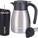 GiNT 34Oz Thermal Coffee Carafe + 17 Oz Insulated Tumbler Travel Tea Mug With Slider Lid and Flip Lid with Filter(Black)