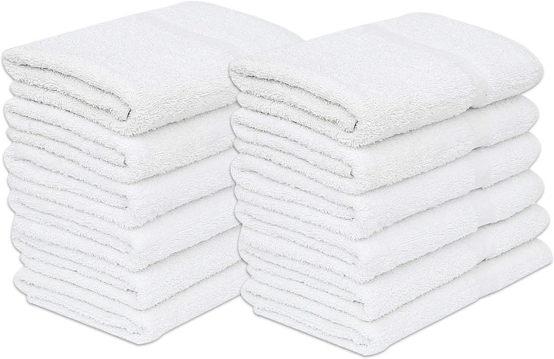 GOLD TEXTILES 12 White Economy Bath Towels Bulk (24x48 Inch) Cotton Blend for Softness-Commercial Grade Easy Care