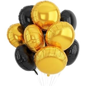 20PCS Gold Black Round Shaped Balloons, 18 Inch Round Foil Balloon, Round Aluminum Giant Helium Balloon For Birthday New Year Party Retirement Ceremony Wedding Graduation Anniversary Decorations, Pack Of 4