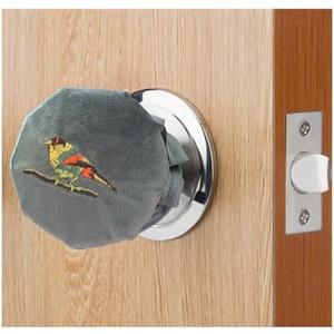 PANSHA Door Knob Cover Grey with Bird Embroidered 2 PCS, Soft Velvet Wall Protector, Decorative Door Knob Cushion Not to Dent Applicances