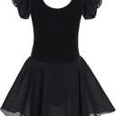 TENVDA Girls Dance Leotards with Skirts Pink Black Toddler Ballet Dress Camisole Ruffle/Short/Long Sleeve for 2-10 Years Kids