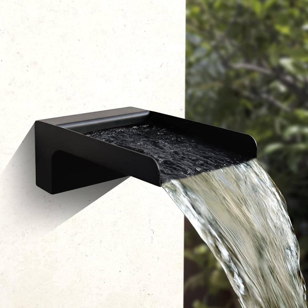 PONDO 304 Stainless Steel Made Exquisite Handcrafted Waterfall Spout for Landscape, Water Fountain Spout Scupper Luxury Decoration for Pools, Ponds, Water Walls (Black Powder Coating)