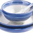 4-Piece Blue Ceramic Dinnerware Set, Plate, Dish, Bowl, Spoon, Japanese Hand-painted Tableware set, A Good Tableware (BS)