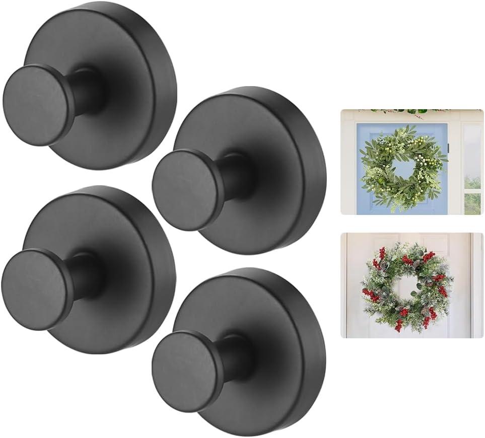 Suction Cup Wreath HangerSuction Cup Hooks Hanging 15 LbsWaterproof Suction Cup Wreath Holder for Windows, Shower, WreathsSmooth Doors (Black, 4)