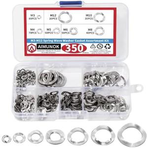 350PCS Spring Wave Washer Gasket Assortment Kit, M3 M4 M5 M6 M8 M10 M12 Wavy Wave Crinkle Spring Washers Sets, 304 Stainless Steel Metric Wave Spring Washer for Screw Bolt
