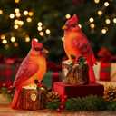 Wesiti 2 Pcs Christmas Cardinal Statue Lights Red Bird Table Figurine Cardinal Sculptures Tabletop Lighted Decorations for Christmas Ornament Gifts