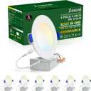 zouzai 6 Pack 4 Inch 5CCT Ultra-Thin LED Recessed Ceiling Light with Junction Box, 2700K/3000K/3500K/4000K/5000K Selectable, 9W Eqv 80W, Dimmable, led can Lights - ETL and Energy Star Certified