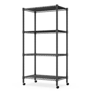 Simple Deluxe 4-Tier Heavy Duty Adjustable Storage Shelf with Wheels, 23.23W x 17.63D x 47.24H, Wide Mobile Metal Shelving Unit, Easy Assembly for Living Room, Office,Black