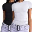 Dwnval Womens 2 Piece Sexy Casual Short Sleeve Crewneck Shirts Summer Slim Fit Cute Crop Tops (S)