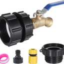 275-330 Gallon IBC Tote Water Tank Adapter with 3 Size Fittings, 2.44" Fine2" Fine and 2" Coarse Thread + Lead-Free Brass Faucet, IBC Tote to Garden Hose Adapter