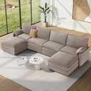 Vesgantti 142\" U Shaped Sectional Couch, Comfy Cloud Modular Sectional Sofa with 2 Ottoman Deep Seat Chenille Modern Cloud Sofa, Modular Sofas for Living Room, Bedroom and Apartment, Light Brown