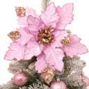 Soulchen 2 Pcs 18 x 25 Inch Pink Jumbo Giant Christmas Poinsettia Tree Topper Large Xmas Tree Ornament Christmas Decoration Pink Glitter Poinsettia Flower for Holiday Garland Indoor Outdoor Home Decor