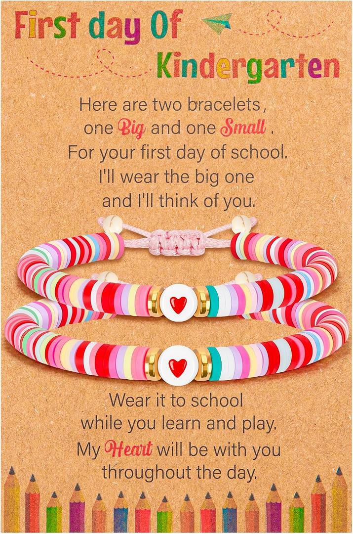 4 x Back to School Supplies, First Day of Kindergarten Bracelet, Back to School Bracelet Mommy and Me, Prek Matching Wish Bracelets Set, Adjustable Bracelet for Boys Girls Gifts Stuff Bulk